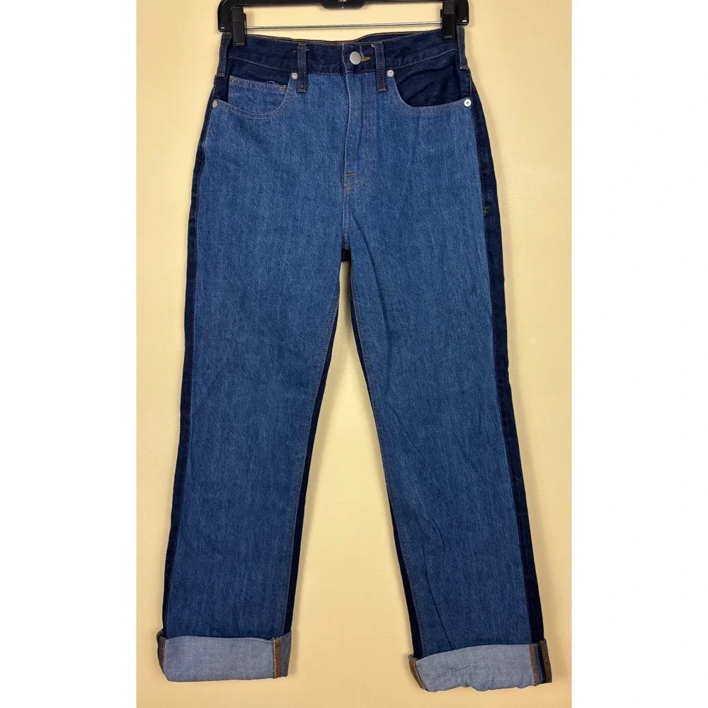 FRAME Le Jane Contrast Patchwork Jeans Indigo Women Size 26 Denim High Rise - Picture 3 of 16